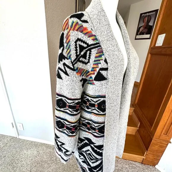 Anthropologie Northern Angel Rainbow Grey Aztec Duster Cardigan - Picture 9 of 15